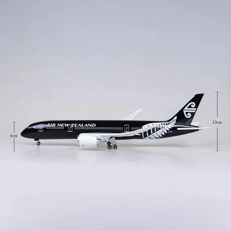 New Zealand Airlines Modelo com Luz e Roda Landing Gear, 47cm, 787, B787, Newzealand Aviões, Plástico fundido, Resina, Avião Brinquedo