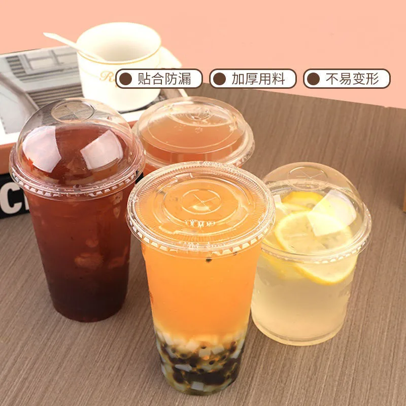 50pcs 360/460ml 일회용 투명 플라스틱 컵 우유 차 주스 차가운 음료 스무디 음료 컵 테이크 아웃 용 뚜껑 포함