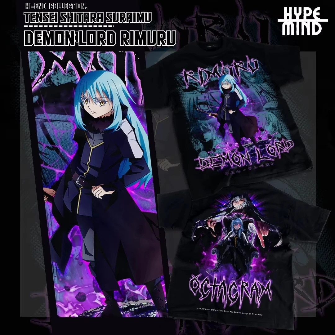 Atmungsaktives Herren-T-Shirt „This Time I Reincarnated As Slime“ für Erwachsene, M, Schwarz, kurzärmelig, Anime, bequem