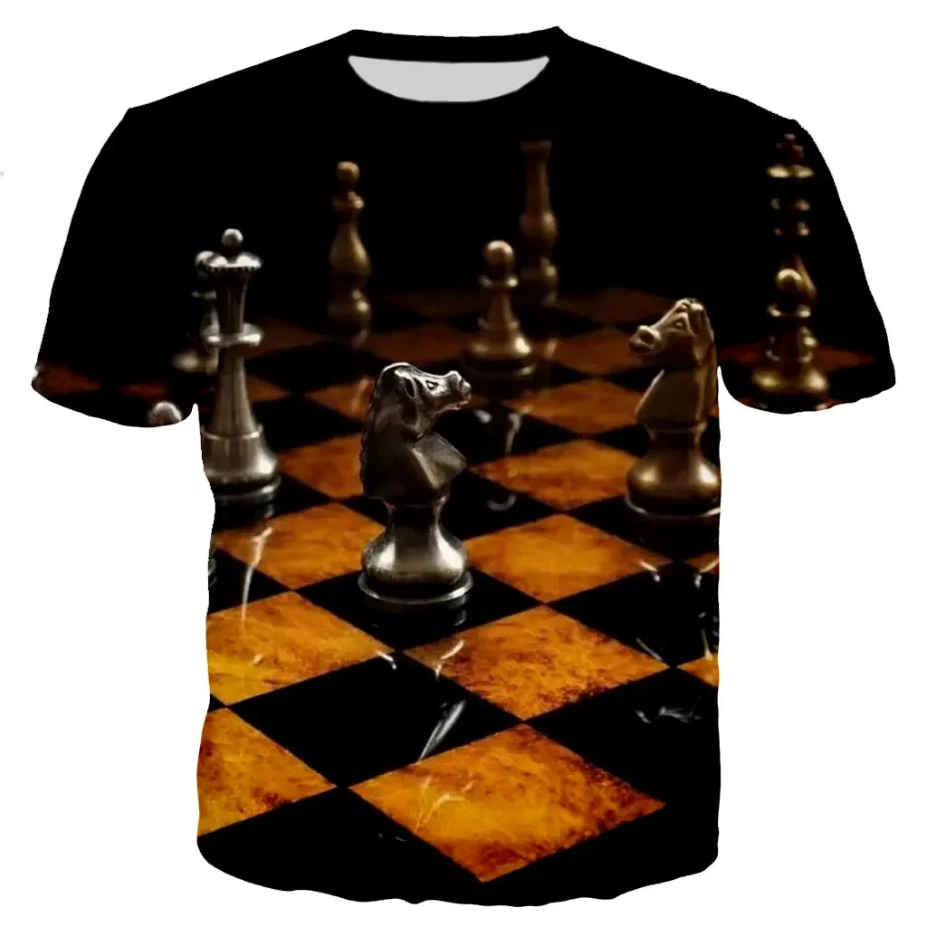 New Summer Adult Men's 3D Printed Chess Card Activity Sports Breathable Lightweight Fitness T-shirt Fashion Street Fitness