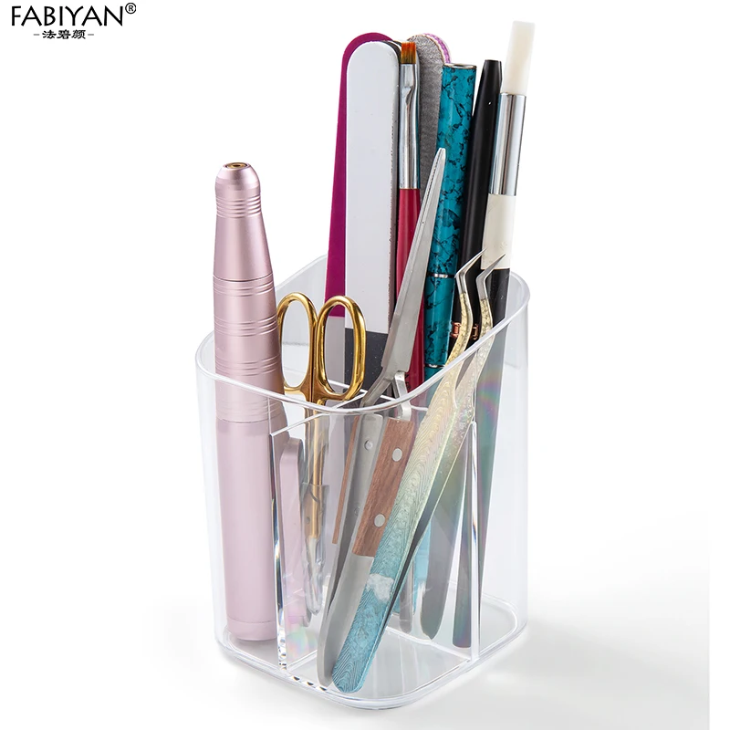 

Прозрачная коробка для хранения, акриловые органайзеры для принадлежностей для ногтей, кисти для дизайна ногтей, пластиковый контейнер для хранения, чехол для хранения с тремя сетками