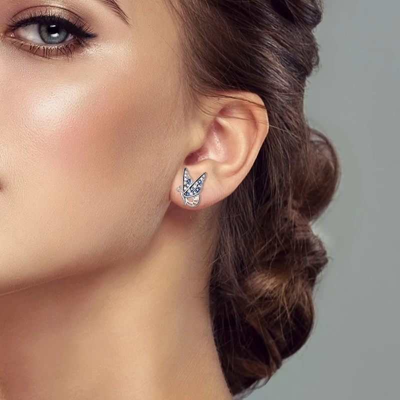 Hot 925 Sterling Silver Star Moon Blue Series Stud Earrings Zircon For Women Exquisite Daily Wear Jewelry Accessories Party Gift