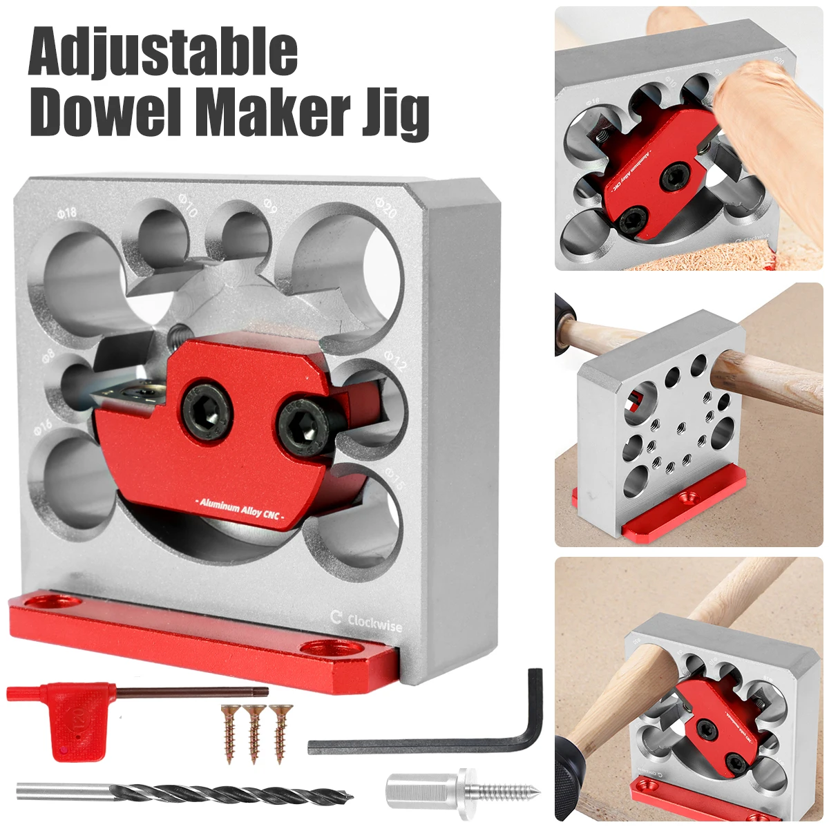 Adjustable Dowel Maker Jig 8-Holes 8mm-20mm with Carbide Blade Electric Drill Milling Dowel Round Rod Sticks Maker Jig Auxiliary