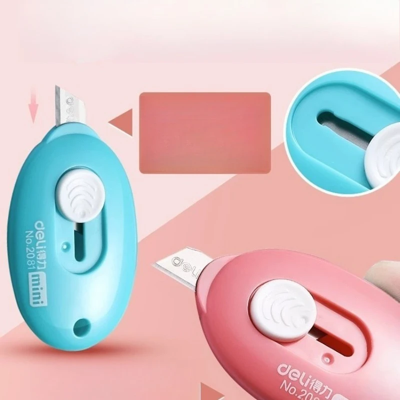 Portable Mini Box Cutter Keychain Safety Retractable Blade Express Package Opener Art Paper Cutter Office Home Stationery Tool