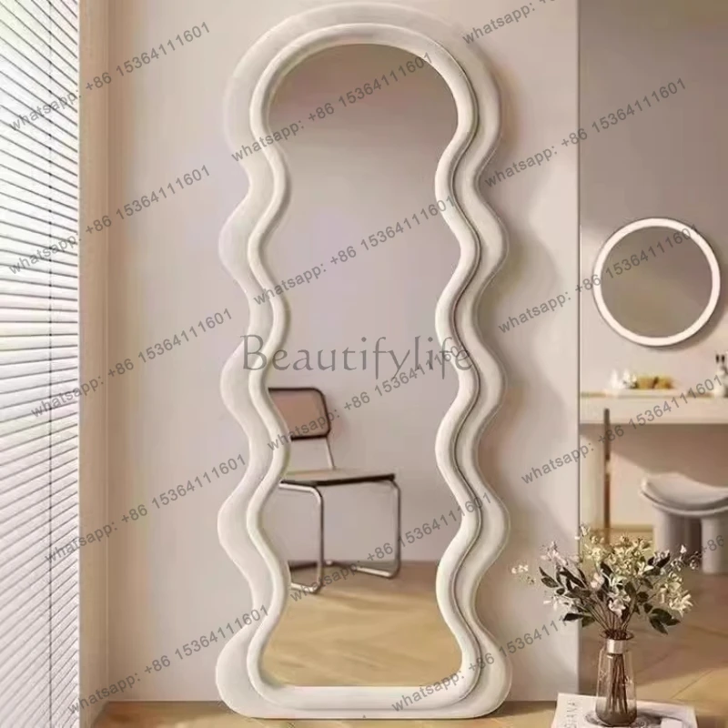 Modern European Mirror Wavy Minimalist Abnormity Design Cream Mirror Floor Funky Dressing Spiegel Wand Living Room Decorations