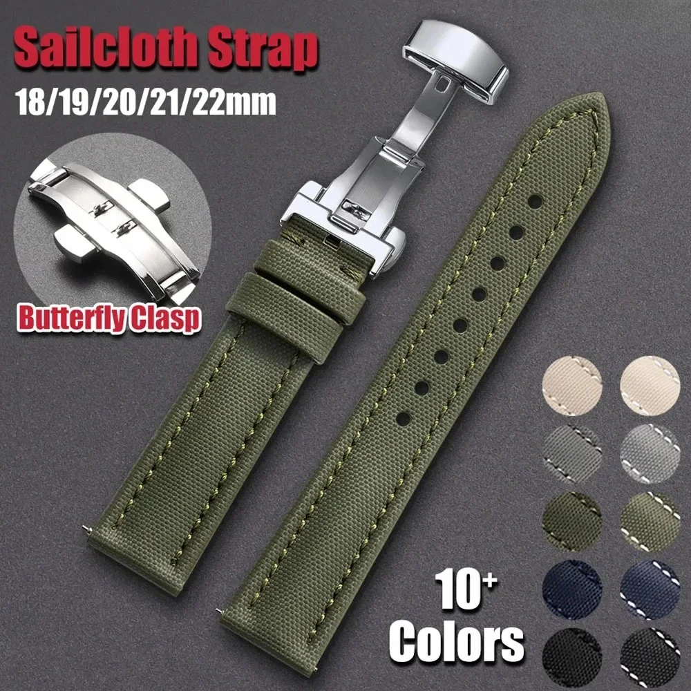 Wodoodporny pasek do zegarka z szybkozłączką z tkaniny żeglarskiej 18/19/20/21/22mm - Wytrzymały nylonowy pasek z zapięciem motylkowym