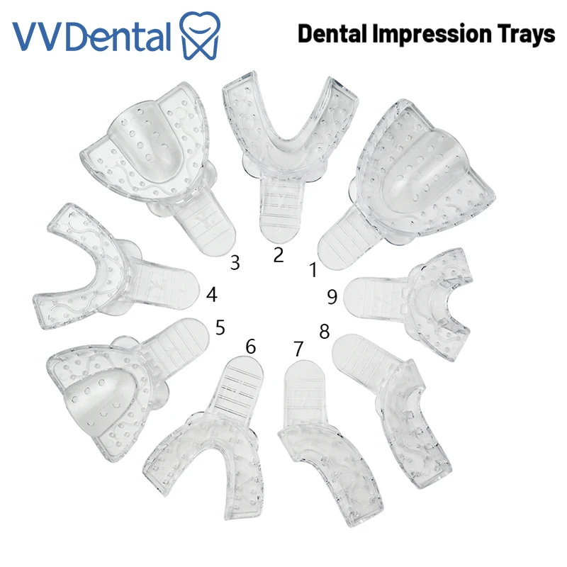 

VVDental 9Pcs/set Dental Impression Trays Plastic Disposable Teeth Holder Trays Tool Autoclavable for Childrens Adults Dentist