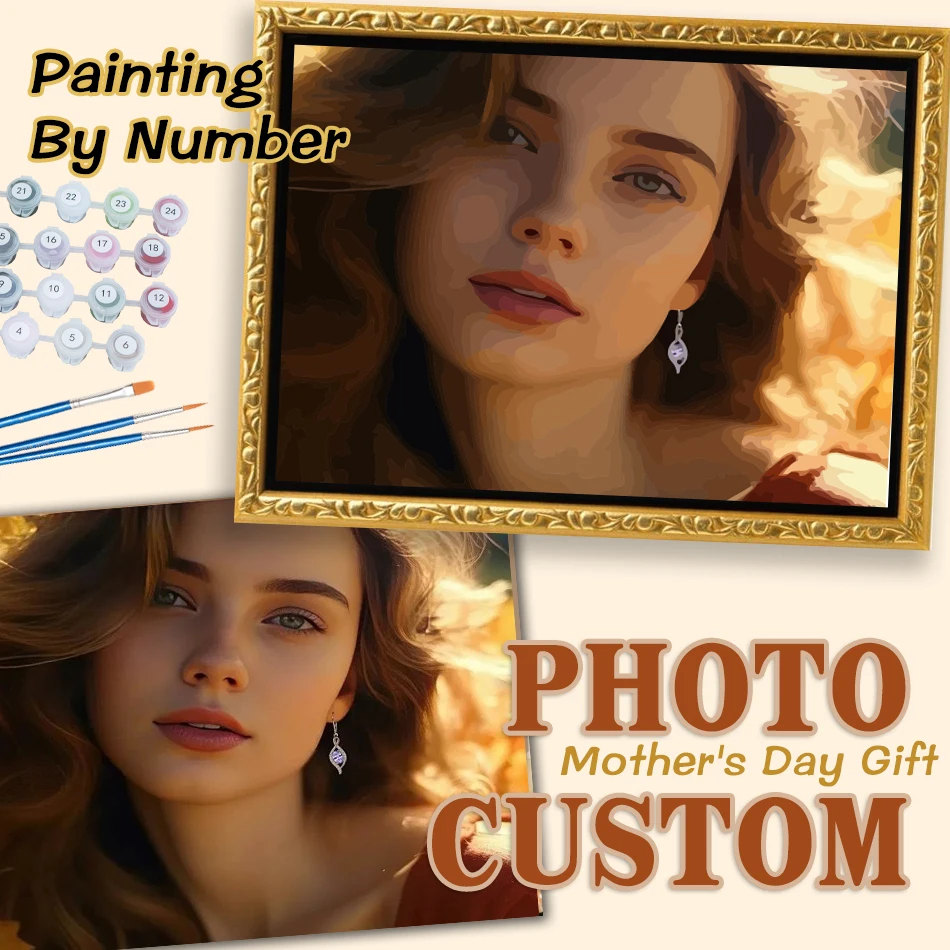 GATYZTORY 24/36/48 Color Personalised Paint By Numbers Photo Custom DIY Oil Painting By Number Picture Canvas Photo Gift Decors