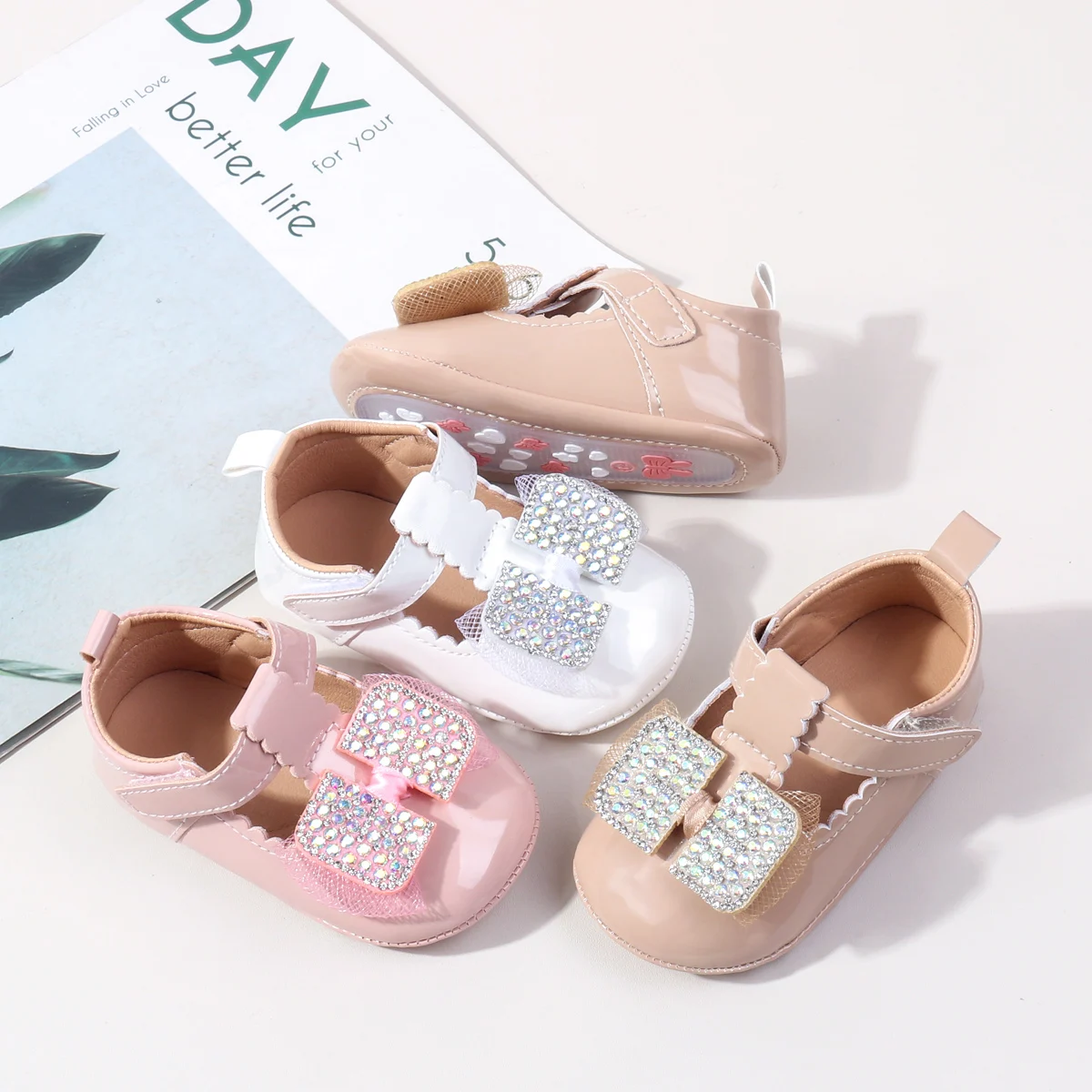 Spring And Autumn Baby Girls Princess First Walking Toddler Shoes With Beautiful Bow And TPR Sole Soft And Comfortable For 0-18M