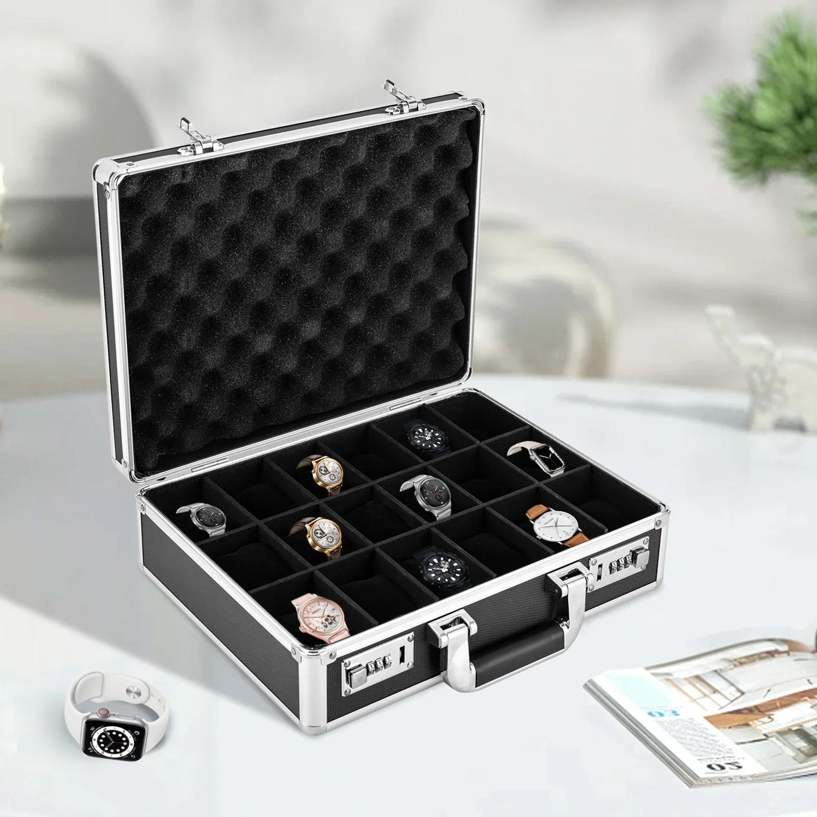 Watch Case Briefcase-Shaped Jewelry Storage Box 18 Slots Organizers Luxury Ideal Gift Christmas Present