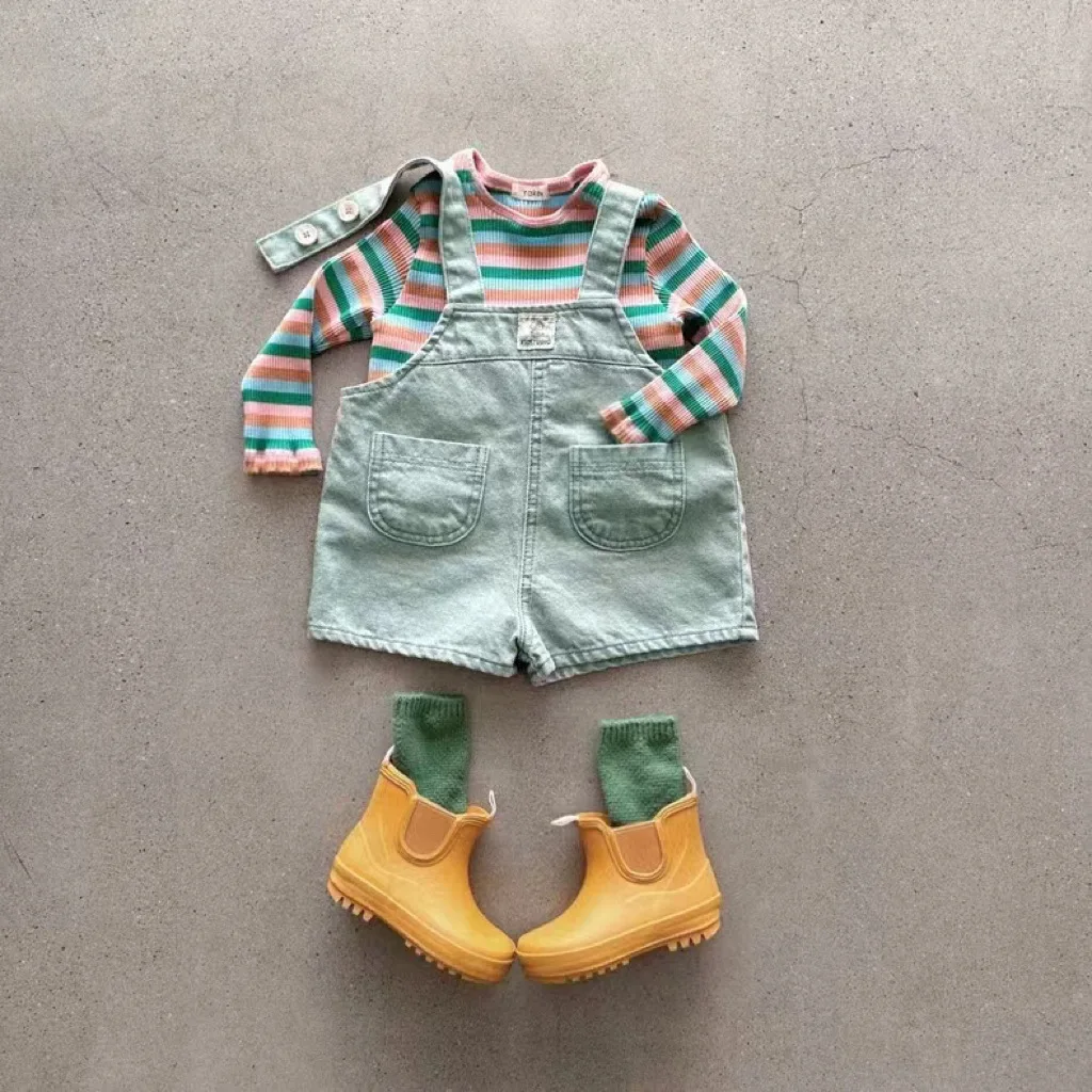 2024 Summer New Baby Denim Strap Shorts Infant Boy Girl Fashion Versatile Overalls Toddler Casual Pants Baby Sleeveless Jumpsuit