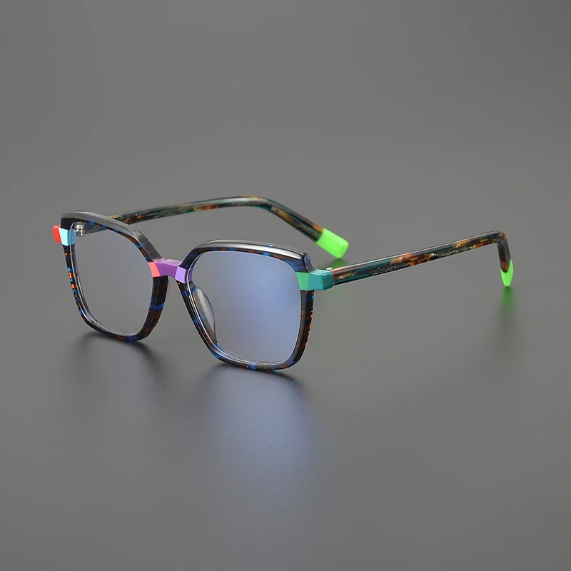

Square patchwork Glasses Frames Japanese Style Handmade Quality Vintage Acetate Men Women Designer Retro Fashion Eyeglasses