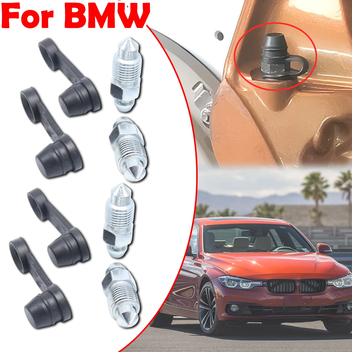 

Rear Bleeder Valves and Rubber Dust Caps Left Right Caliper Bleed Nipple Screw Repair Kit For BMW F30 F31 F34 M5 F10 F22 F23 F87