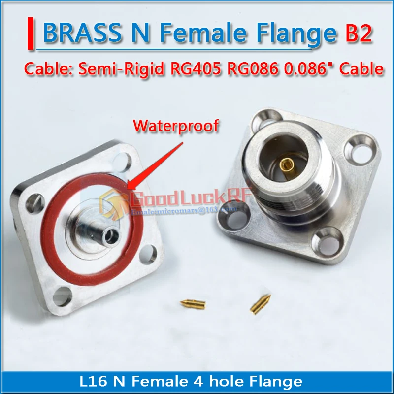 

L16 N Female 4 hole Flange Panel Mount Waterproof 25 * 25 mm 17.5 Semi-Rigid RG405 RG086 0.086" Cable Brass RF Connector Adapter