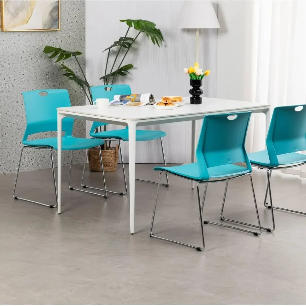 4-Piece Set of Stackable Office Chairs with Sled Base, Ideal for Conference, Classroom, and Reception, Blue