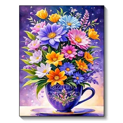 New Collection 2024 Diamond Painting Bouquet In Cup Color Flower Art Full Diamond Mosaic Cross Stitch Kit Home Wall Decor Gifts