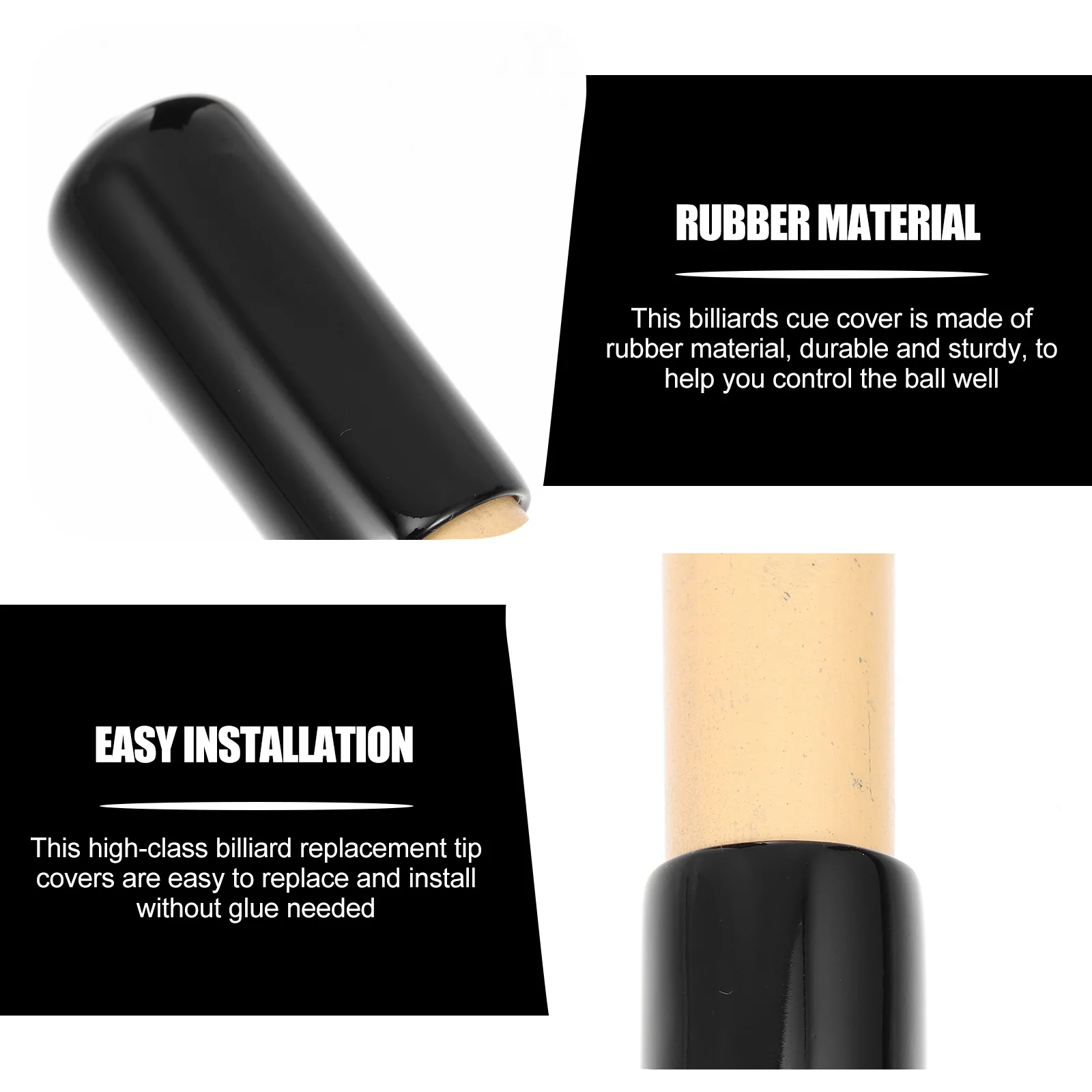 10 قطعة حامي الكرة جديلة المطاط تلميح يغطي صدمة الحد غطاء رأس لحمام السباحة جديلة ملحق المضادة للانزلاق نصائح استبدال الأسود #2