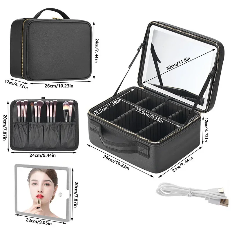 Smart LED Kosmetik Fall mit Spiegel Reise Make-up Tasche große Kapazität weibliche Kosmetikerin Hautpflege Produkt Make-up Fall für Frauen