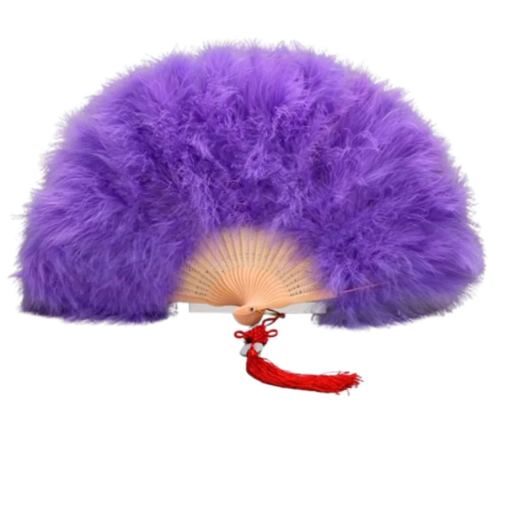 Éventail chinois pliable en plumes, coloré, traditionnel, pour mariage, avec pompons, spectacle élégant, danse, décor de fête de mariage