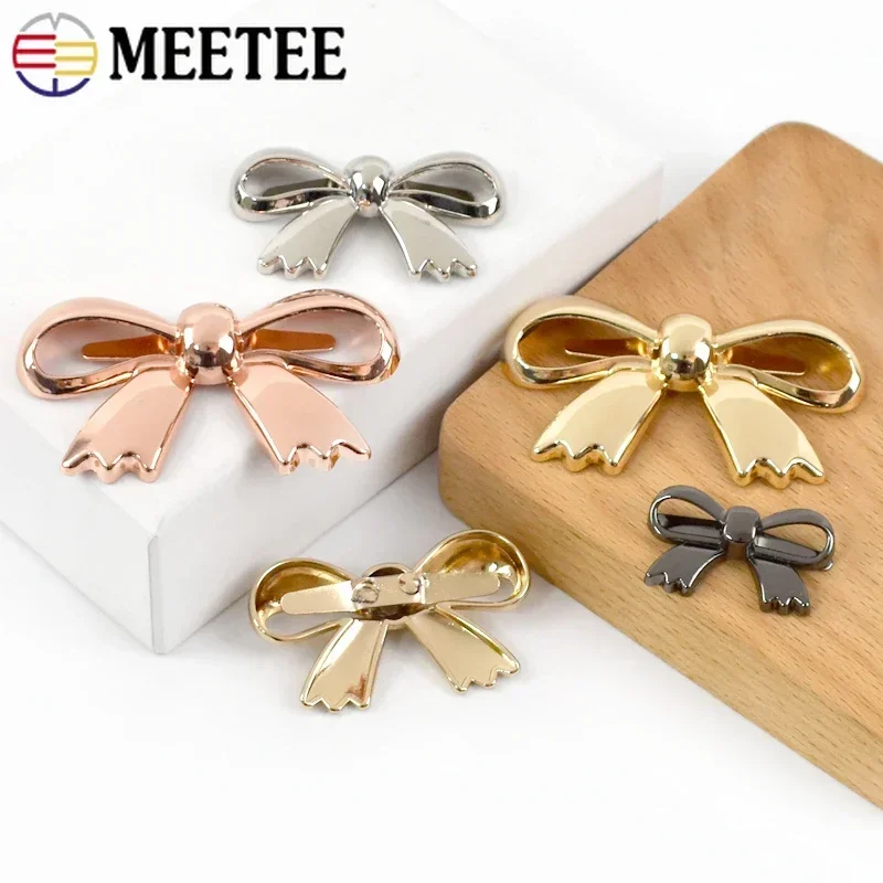 5/10Pcs Cute Bowknot Metal Decoration Buckle 30/45/60mm Bag Shoes Clip Clasp Webbing Eye-splice Pin Buckles Bow Button Accessory