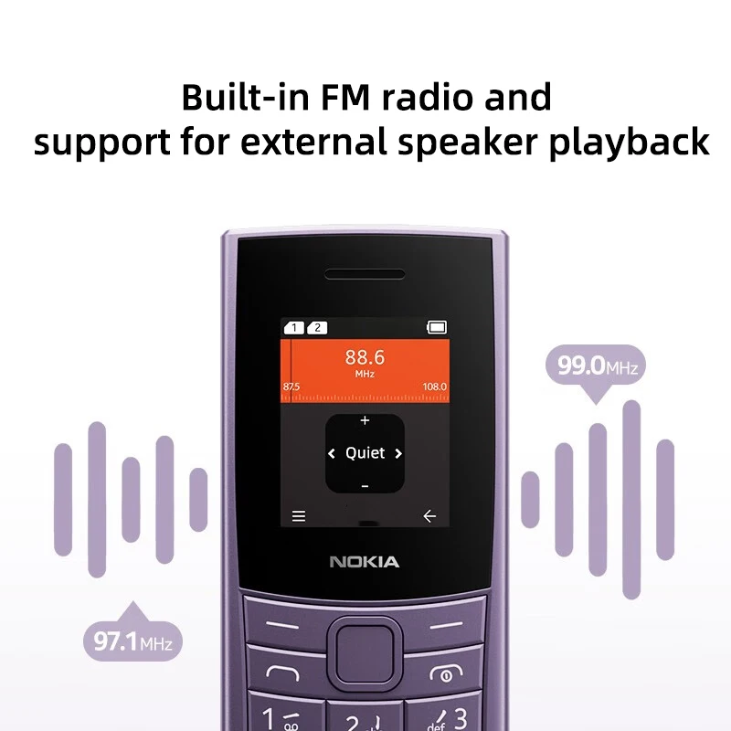 Nokia 2023 ponsel asli 110 ", ponsel fitur 4G Bluetooth 1.8" kartu SIM ganda Radio FM baterai 5.0 mAh tombol tekan kasar