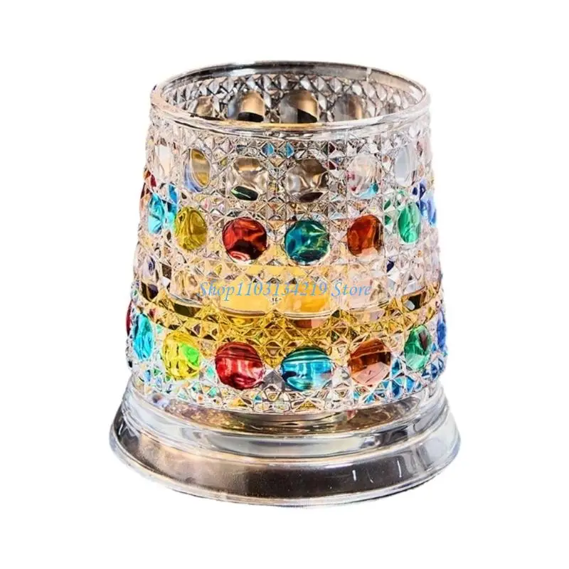 N5KC Hand Painted Rotating Whiskeys Glasses With 360 Degree Swivels Base And Carbites Cut Star Designs For Bourbons Cocktails