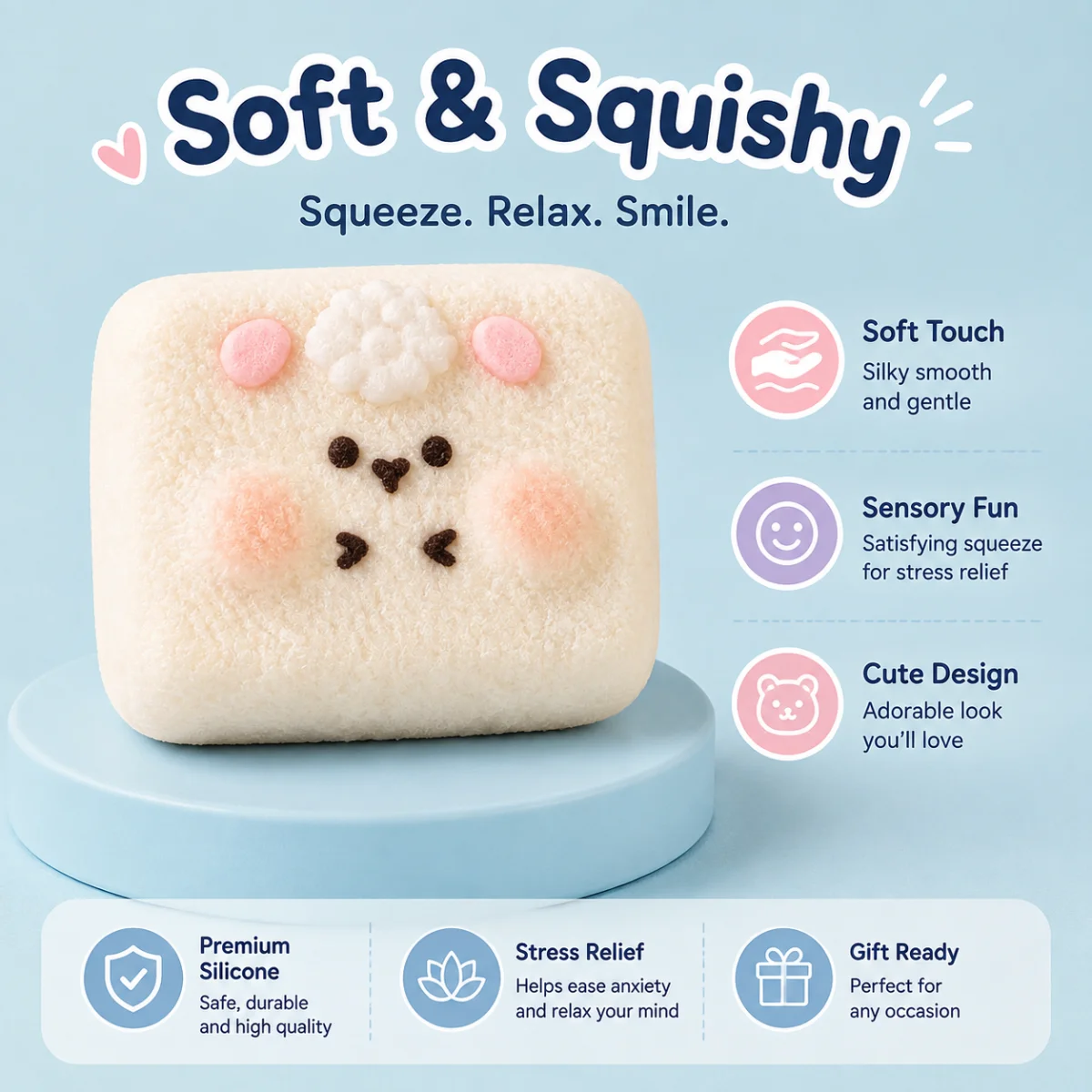 Food Grade Square Lamb Squishy Toy Cute Cartoon Sheep Hand Squeeze Toy Slow Rebound Stress Relief Fidget Toy Soft Sensory Play