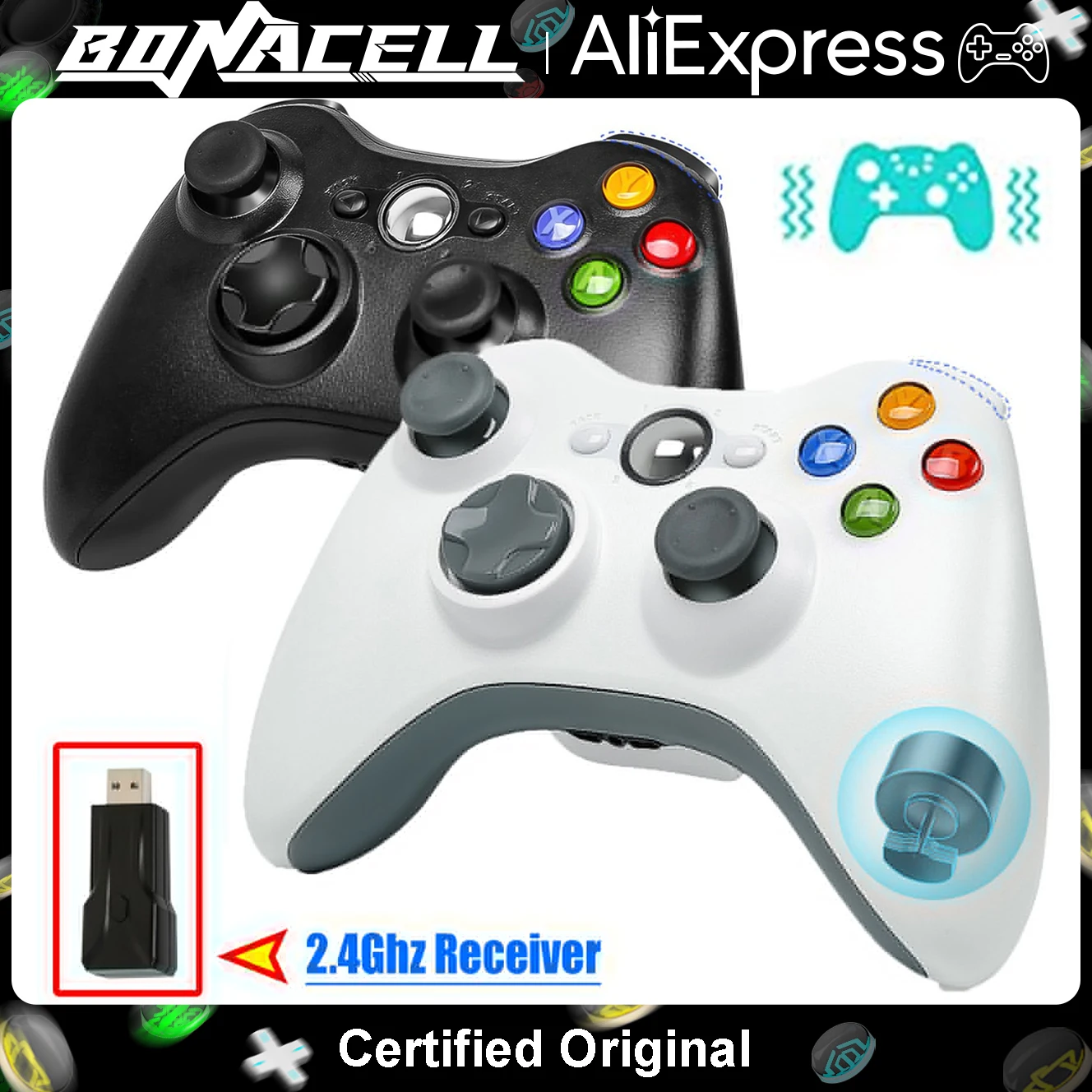 Gamepad für Xbox 360 Controller, Dual-Vibration, 3D-Joystick, 2,4G kabellos, unterstützt Windows-PC-Spiele, Fernbedienung, Joystick.