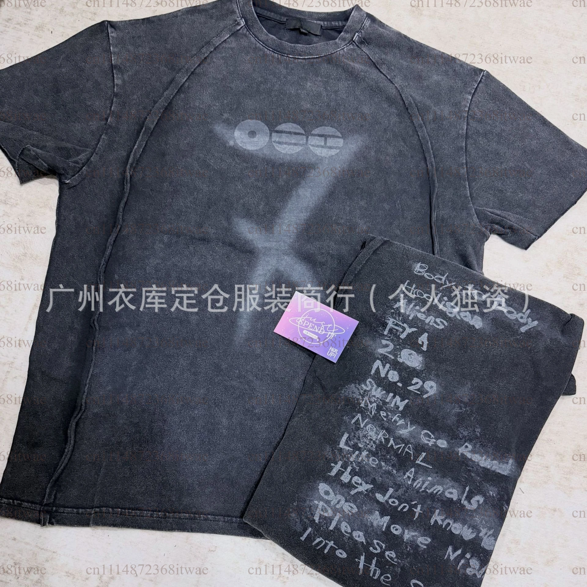 Image of Retro Washed Fan Collection ARIRANG T-Shirt mit gespleißtem Design und Grafikdruck, Unisex, locker geschnittenes Kurzarm-T-Shirt, lässige Oberteile für den Alltag.