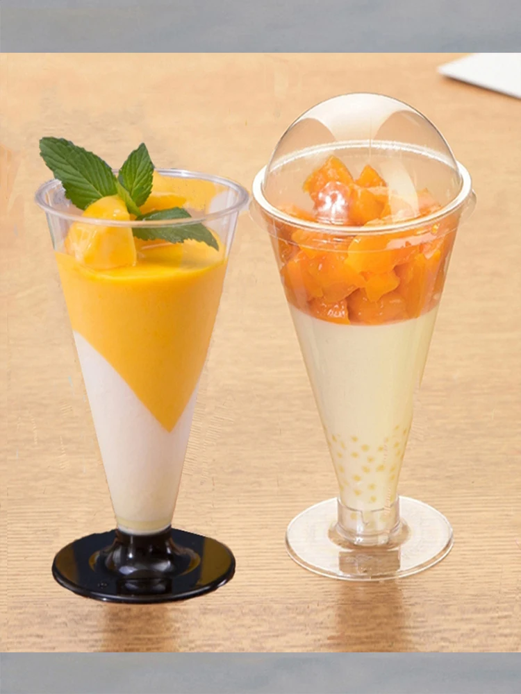 

Plastic High Footed Mousse Cup Wood avings Ice Cr Cup Yogurt Jelly Cup Dert Plastic Pudding Cup Disposable with Lid