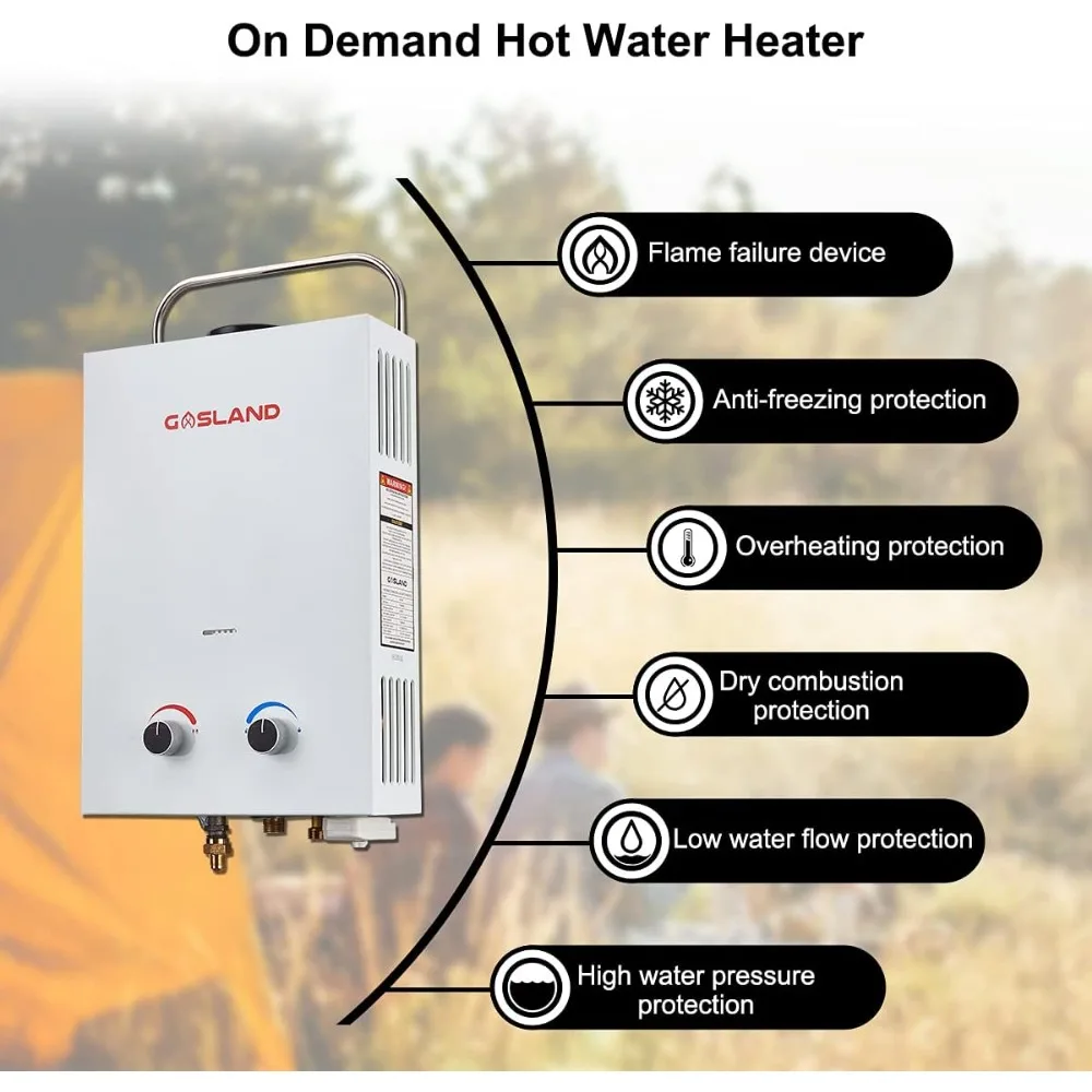 Propane Portable Water Heater，Outdoors BS158 1.58GPM 6L Tankless Gas Water Heater, On Demand Hot Water Heater