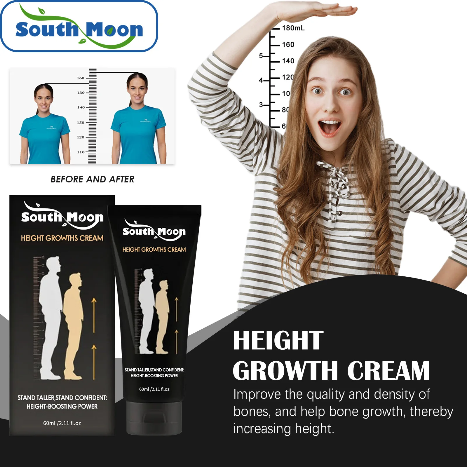 Height Increase Herbal Cream, Promover o crescimento ósseo, Joelho Joint Acupoint, Massagem Estimulação, Sooth Body Conditioning, Produtos de saúde