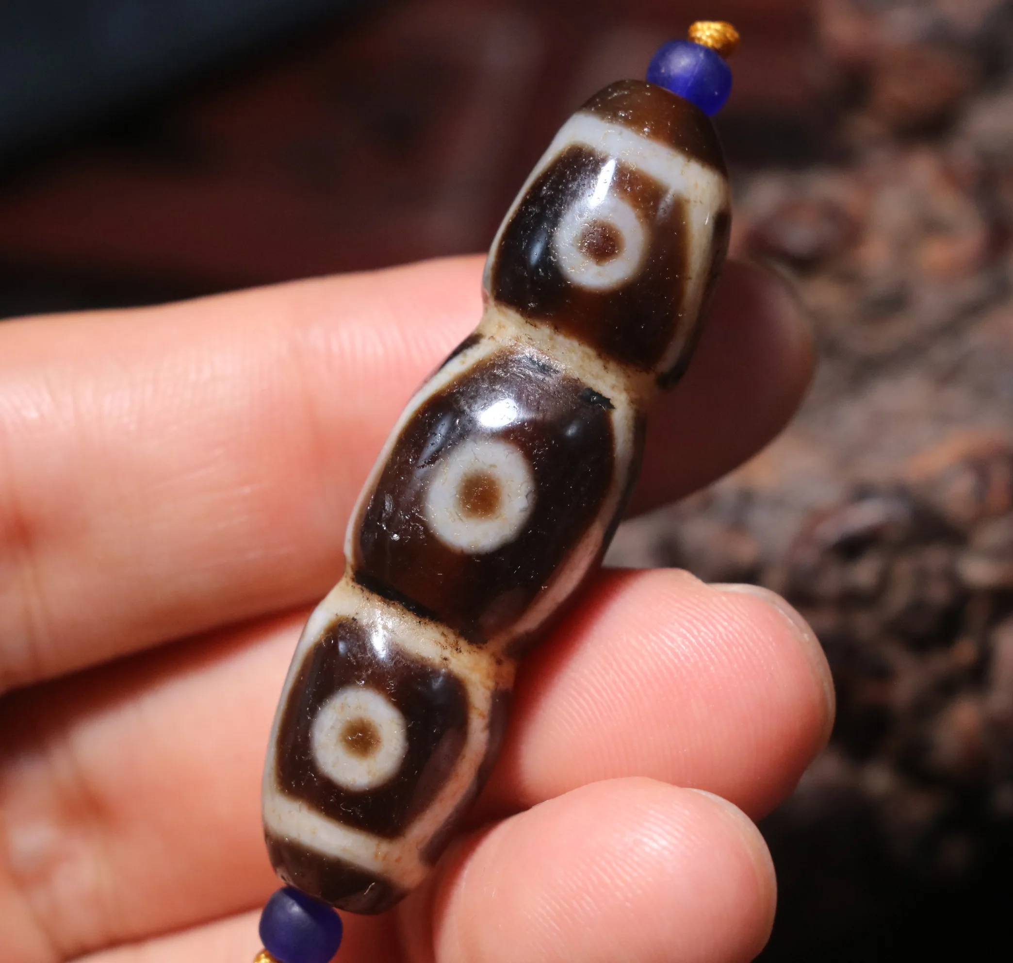 Magic Energy Tibetan Top Old Agate 2 Fold Line 6 Eyed Lotus Shape dZi Bead Size Fit For Making Bracelet For Jewelry Amulet