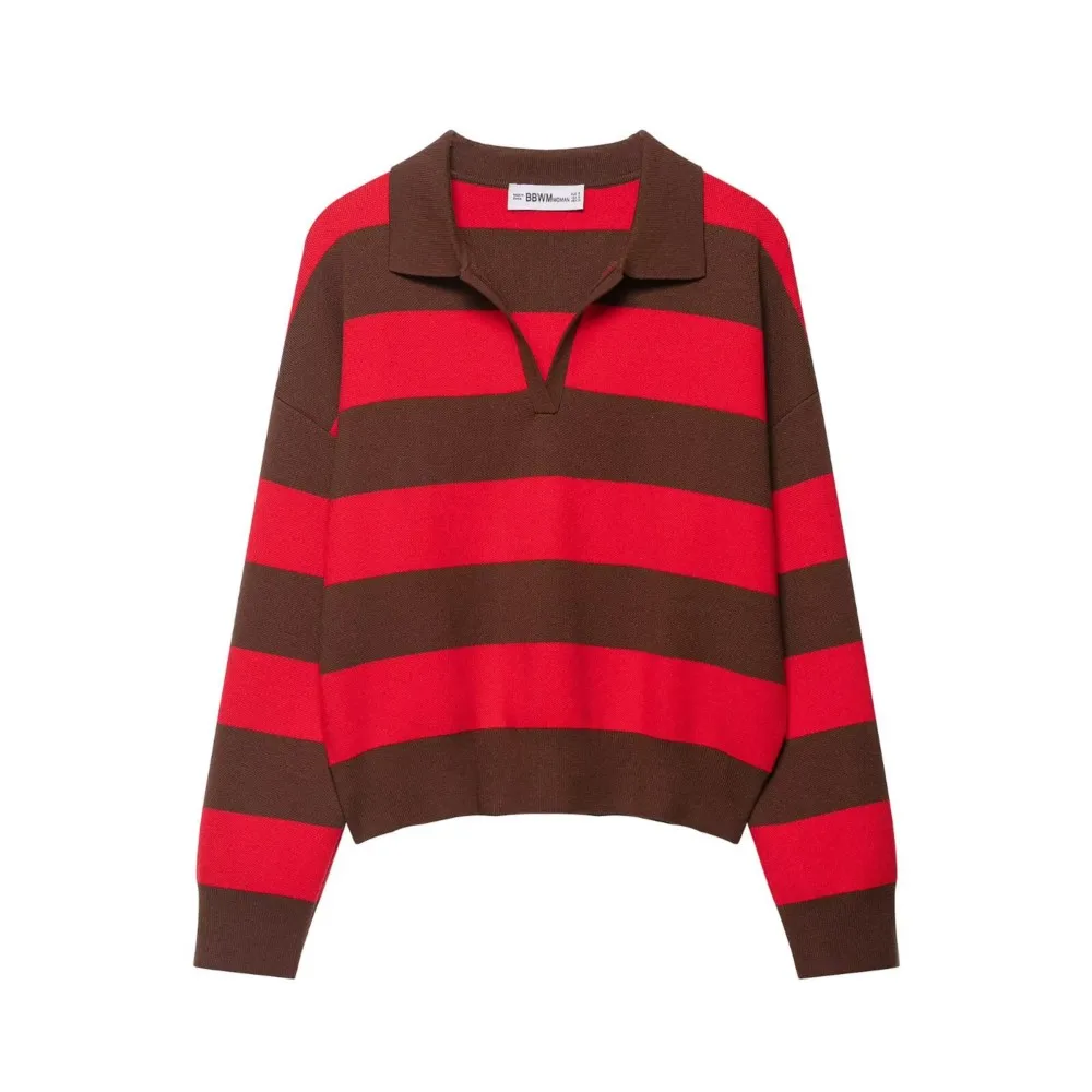 MsChuh Autumn Party Dresses For Woman Casual Fashion Striped Sweater Contrast Comfortable Simple Style Loose All-match Trendy 6