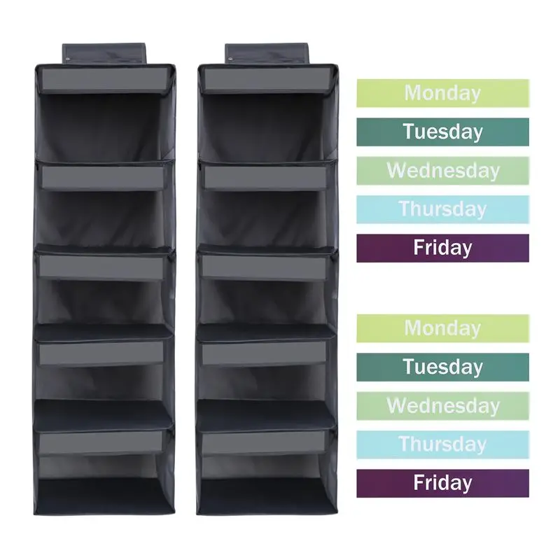 J1UL1N Weekly Clothes Organizer 5-Shelf 2Pcs, Hanging Closet Organizer For Kids With Visual Label Monday Through Friday
