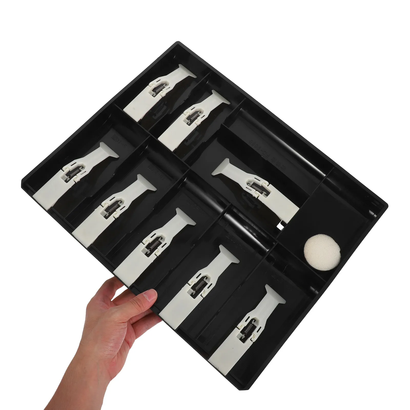 

9 Compartment Cash Organizer Tray for Register Drawer Insert Plastic Money Storage Box with Clip for Retail Supermarket Store