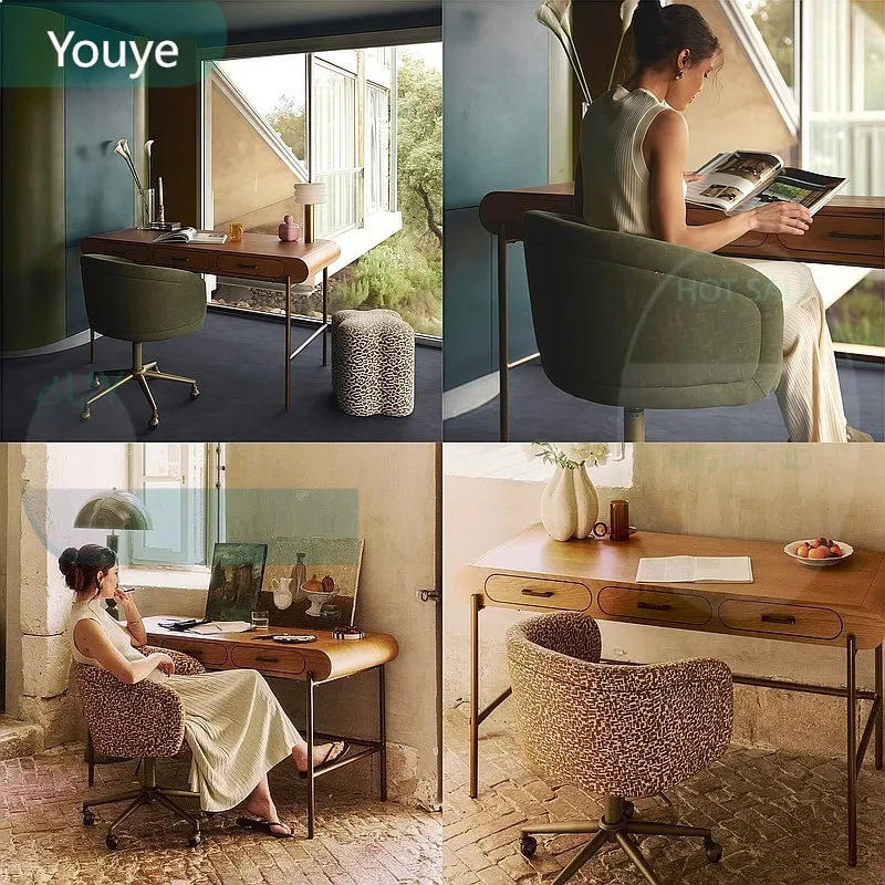 ZL French Solid Wood Desk Vintage Study Table Home Office Desk Designer Retro Computer Desk