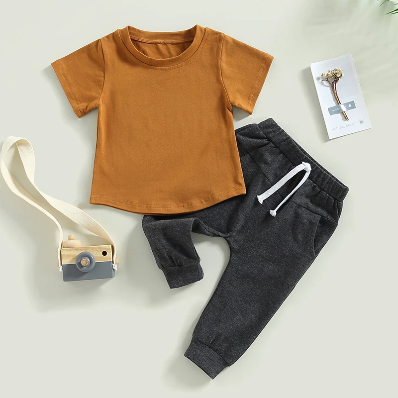 

Toddler Baby Boy Clothes Summer Outfit Solid Irregular T Shirt Tees Tops Long Pants Newborn Boy Outfits Baby Clothes