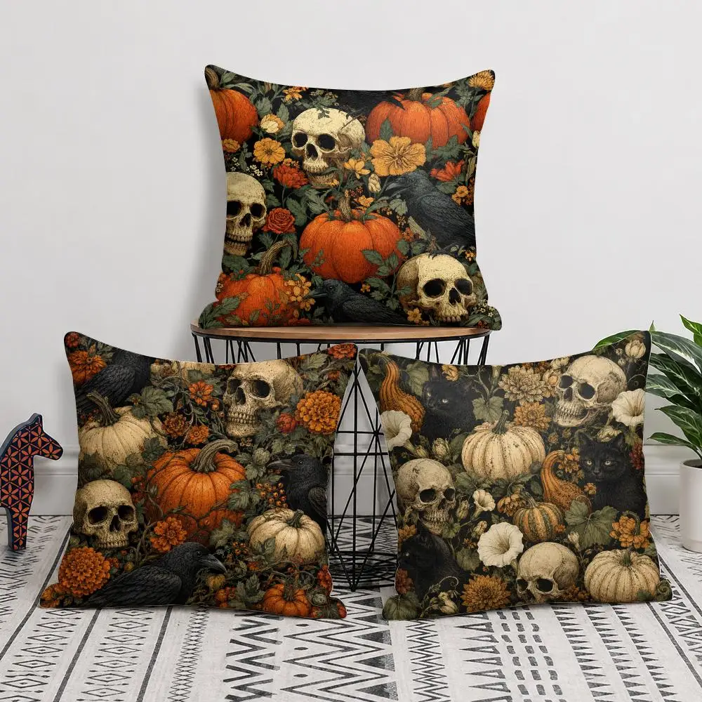 Gothic Pumpkin Manor House Cushion Cover Soft Short Plush Pillow Cover Smooth Cozy Texture Aesthetic Cushion Case Home Decor