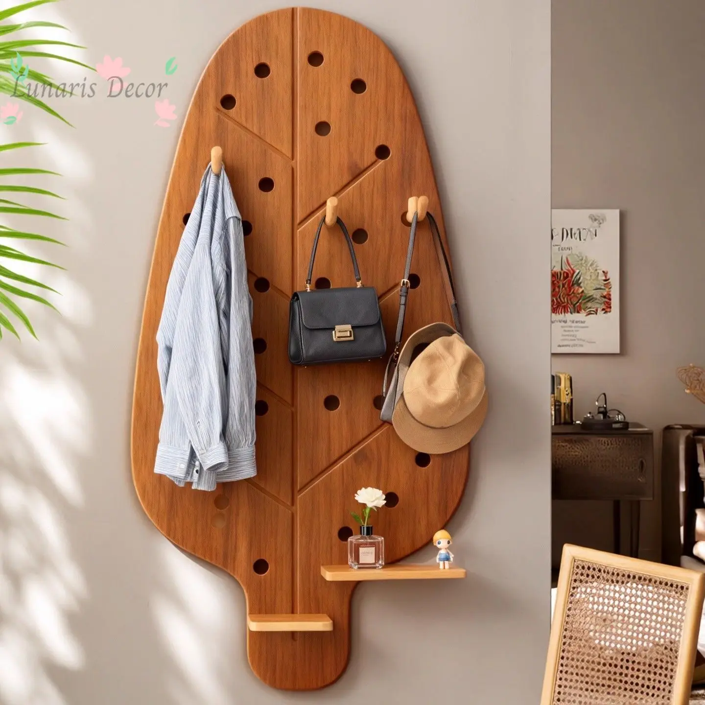 Ye Qi non-punching high-value creative wall hanging solid wood household hanger does not take up space for storage