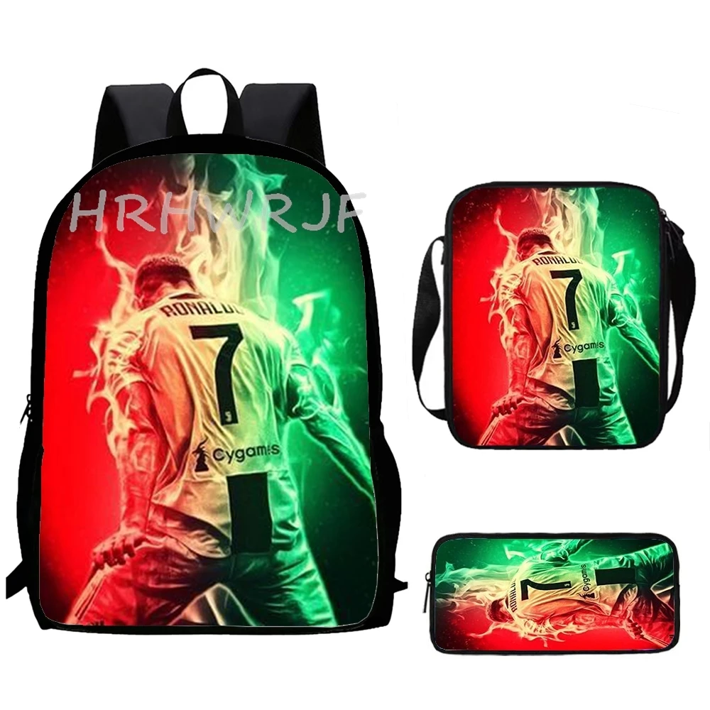CR7 Football 3Pcs/Set Backpack With Messenger Bags ,Pencil Bag,School Bag For Boy/Girls Best Gift 2D Cartoon Student School Bags