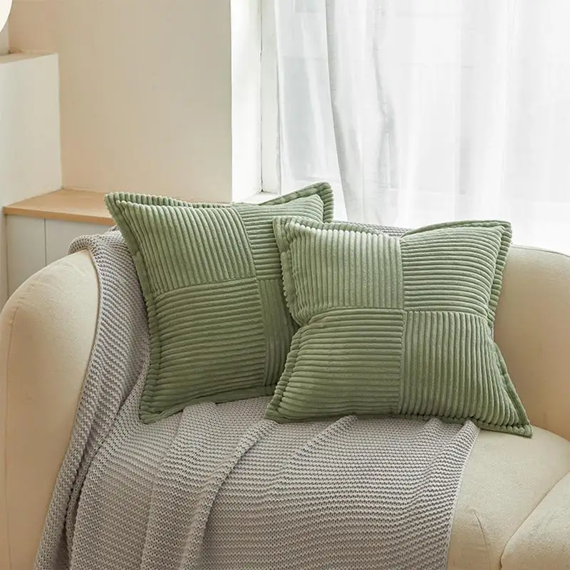 Square Throw Pillow Covers Striped Square Throw Pillow Cases 45X45cm Soft Household Pillowcase Solid Color Decoration For Sofa