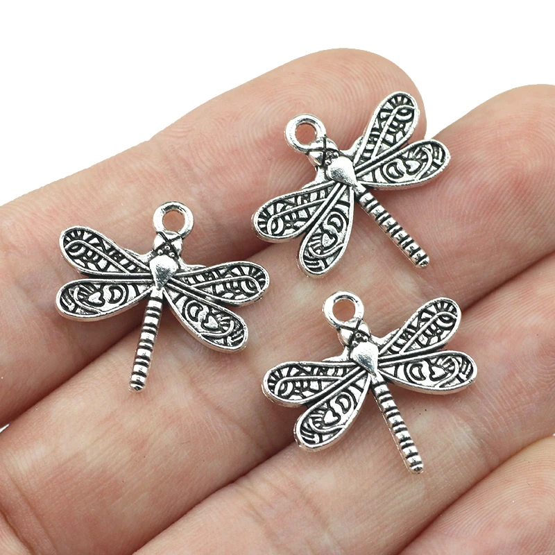 15 Pieces 20*21mm Mixed Alloy Antique Silver Color Dragonfly Charms Vintage Pendant Accessory For DIY Jewelry Making