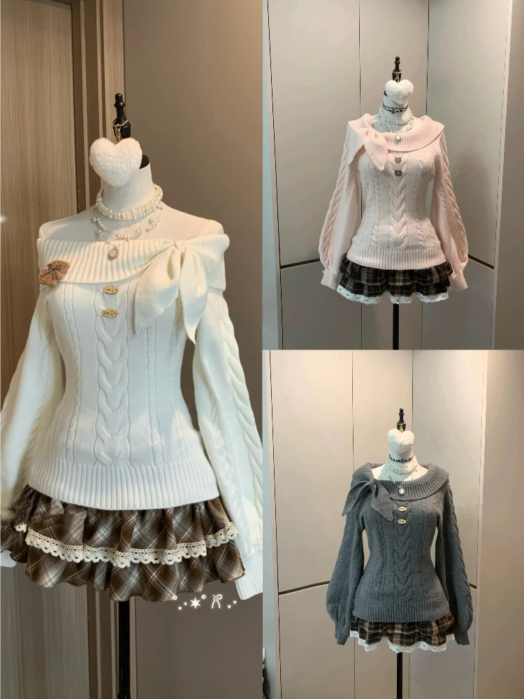 

Sweet Korean Knitted Sweater Women Autumn Winter Faux Fur Jumper Female Japanese Kawaii Jumpers Vintage Elegant Pullover Y2k