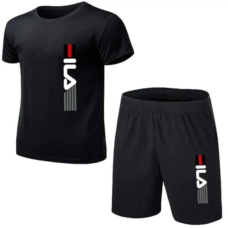 Summer 2025 comfortable new breathable men's casual sports set outdoor fashionable jogging men's short-sleeved T-shirt and shor