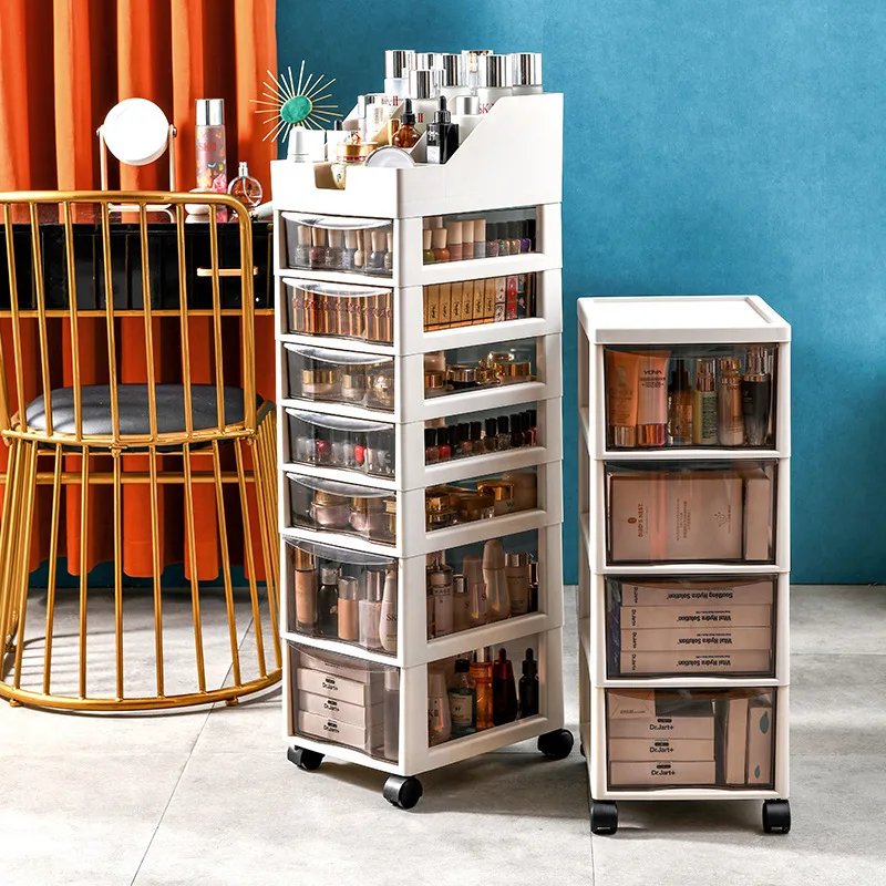 Cosmetics storage box, dresser bottom drawer type jewelry, mask, lipstick storage cabinet, multi-layer floor drawer cabinet