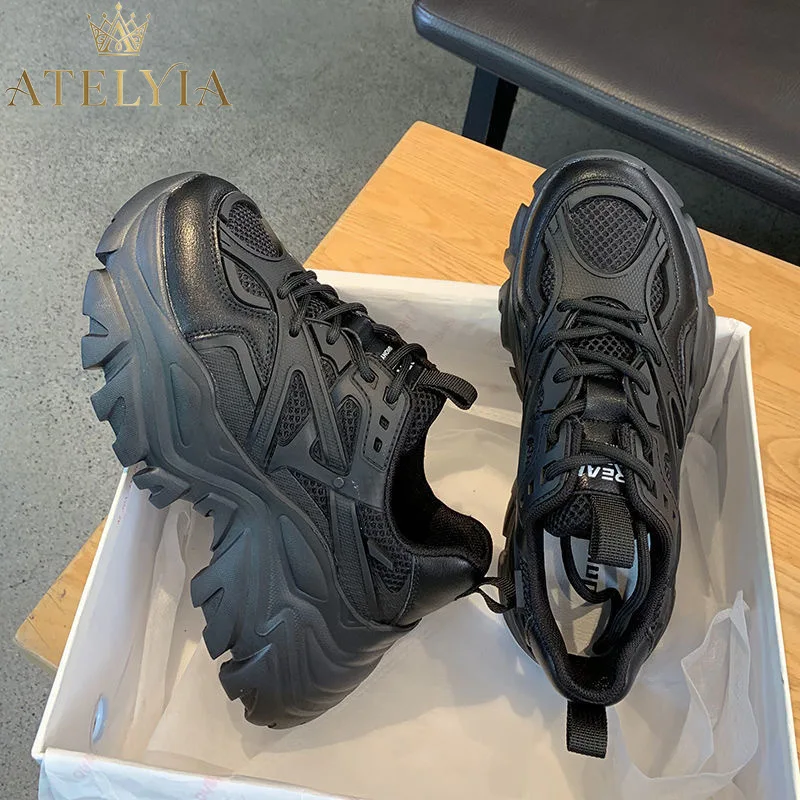 

Women New Fashion Platform Sport Shoes Women 2026 New Summer Black Casual Chunky Sneakers Women Mesh Leather Platform Shoes