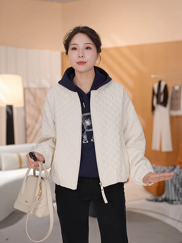 

Thiened Cotton Jaet Casual Loose Women's Sle Retro Diamond Pattern Warm Coat for Autumn Season Ladies Faion