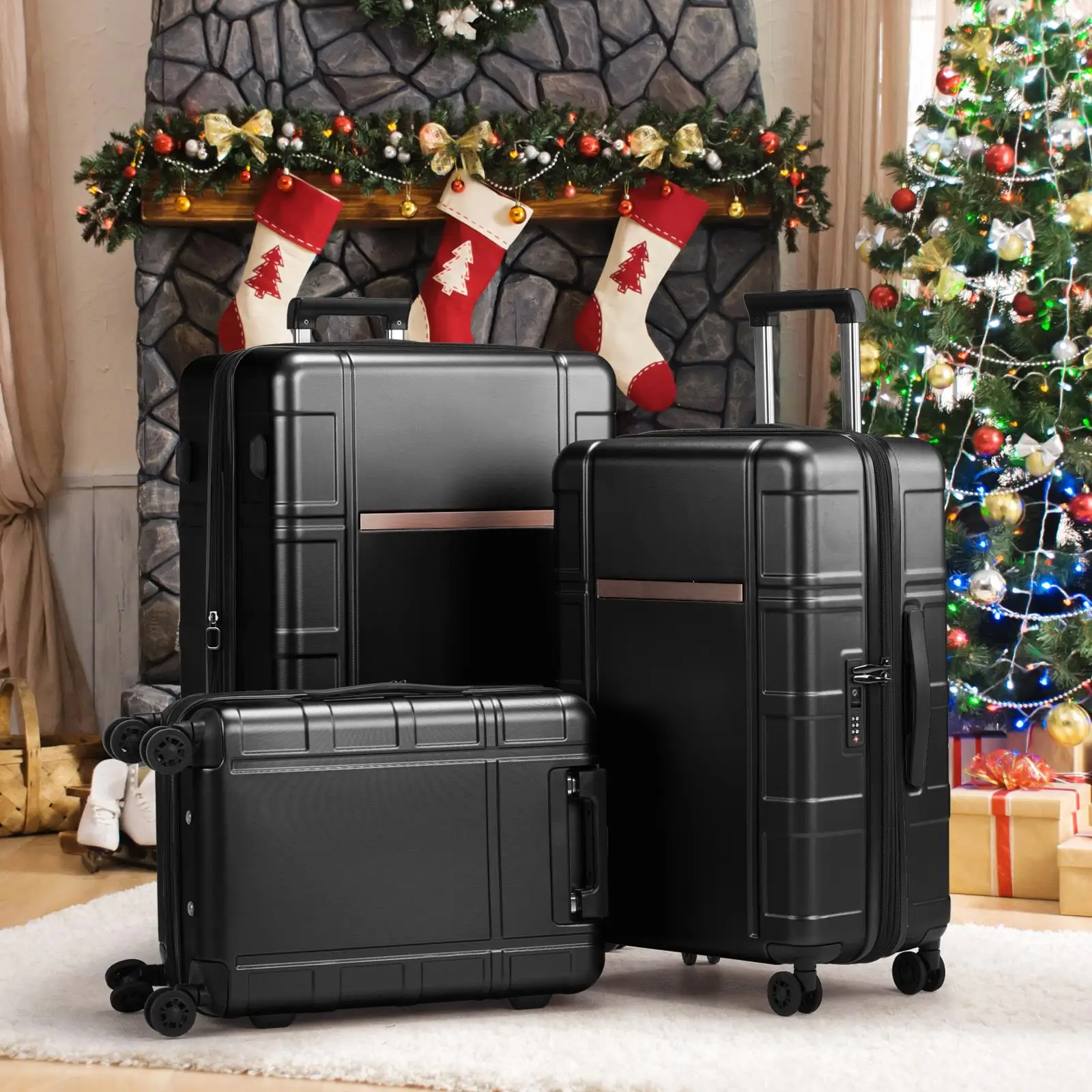 3-Piece Expandable Luggage Set with TSA Lock - PC+ABS Hardshell Spinner Suitcases