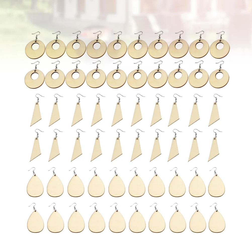 

60 Pcs DIY Blank Pendant Making Accessories Unpolished Eardrop Earrings Wooden for